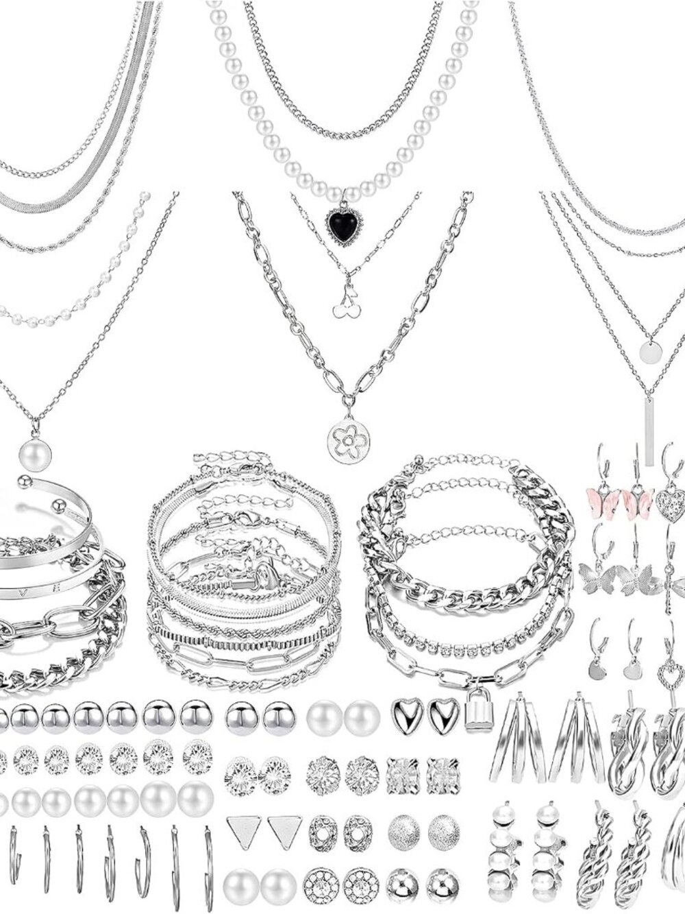 69 Pieces Gold Jewelry Set for Women Fashion Costume Jewelry Gold Plated Necklac